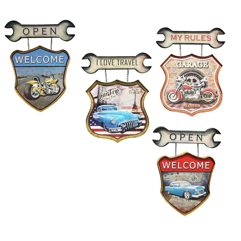 
Retro Wall Hanging Shied And Car Wall Arts Decor Painting Metal Craft For Club 