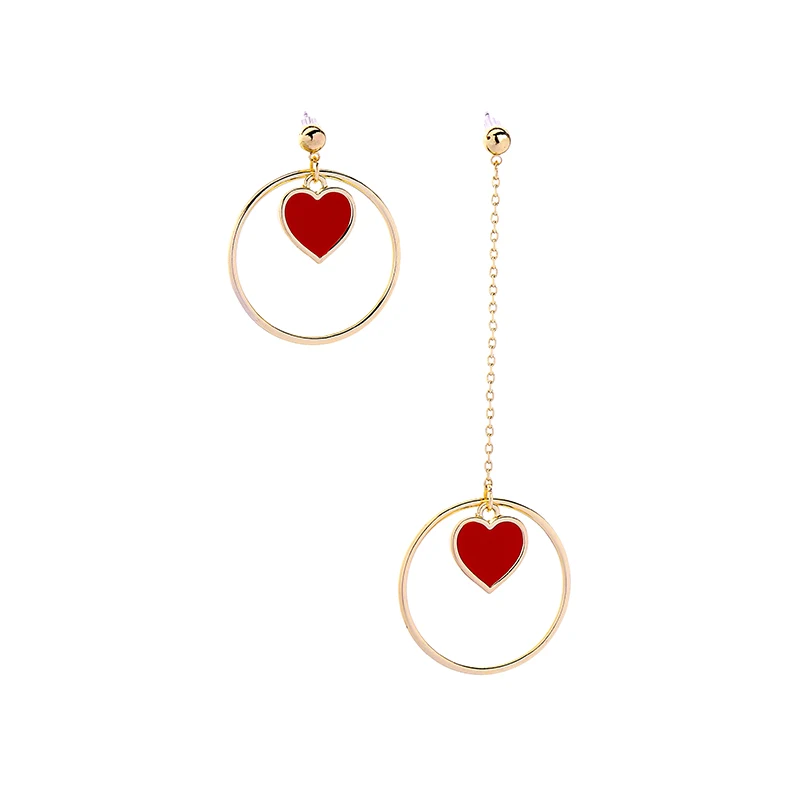 

ed00489c Retail Shop Mismatch Red Heart Gold Earrings Hoop Earring Charm