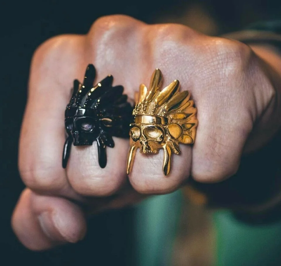 

Mcllroy new fashion wholesale customized 361L stainless steel skull ring cool skeleton design stainless steel rings for men, Steel/gold/black