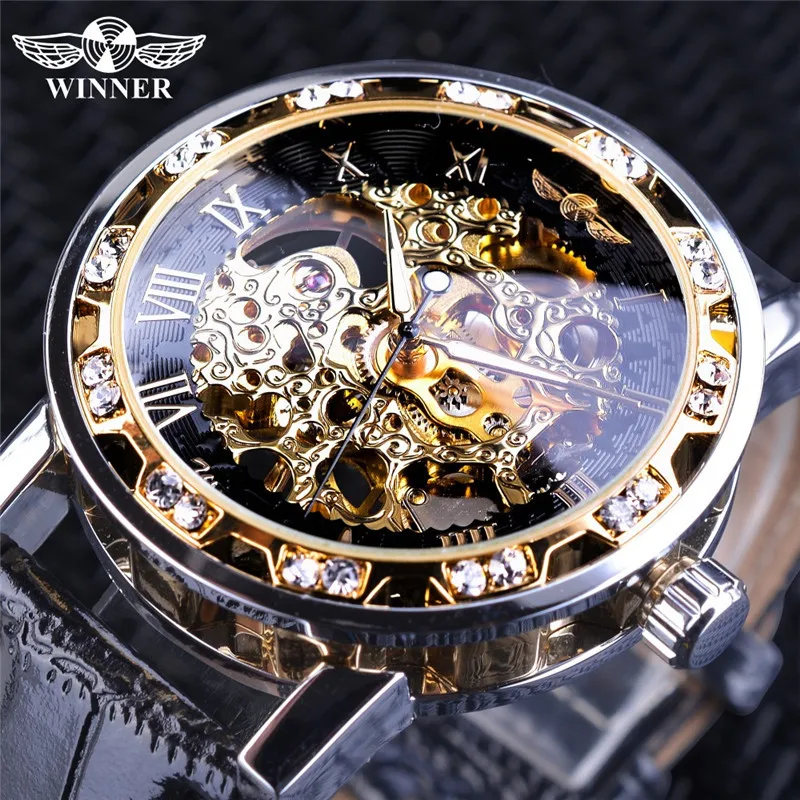 

Winner 2018 Fashion Diamond Design Luminous Design Men's Mechanical Watches Top Brand Luxury Skeleton Clock Male, 8 colors