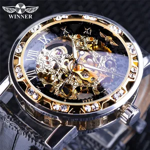 Winner 2018 Fashion Diamond Design Luminous Design Men's Mechanical Watches Top Brand Luxury Skeleton Clock Male