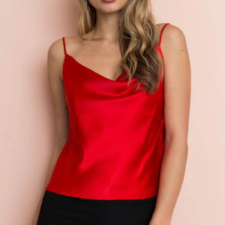 

Treading V Neck Satin Loose Plain Mini Top, Picture color or customize