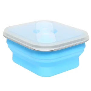 Image of Eco-friendly colorful silicone folding lunch box with fork and spoon