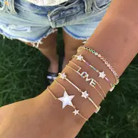 

factory wholesale 2018 Christmas gift star design rainbow bar Gold silver plated cute star bracelet