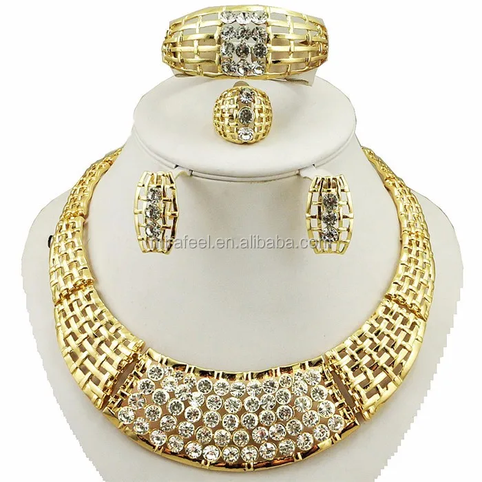 

Trendy African fashion 24 carat gold diamond jewelry sets BJ545, White, red