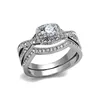 2 Pieces Diamond Ring Set Stainless Steel Fashion Engagement Wedding Ring