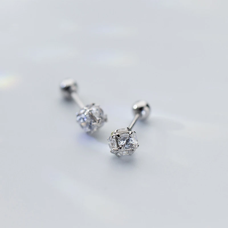 

Full Diamond Square One Type Two Wearing Screws Bead Geometry 925Silver Earrings Jewelry, Silver