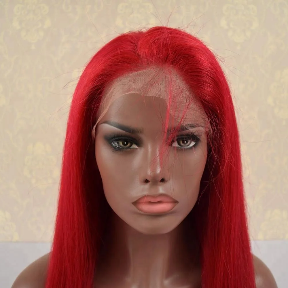 

Wholesale Alibaba Cheap Original 100 Brazilian Virgin Human Hair Red Color Silky Straight Full Lace Wig With Baby Hair