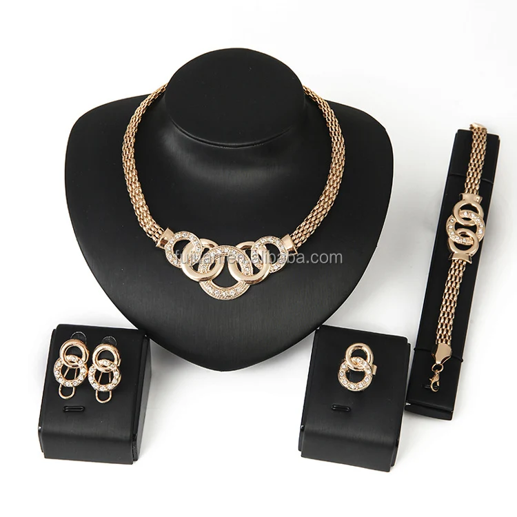 

Fashion 4 pieces cheap rhinestone kc gold jewelry set