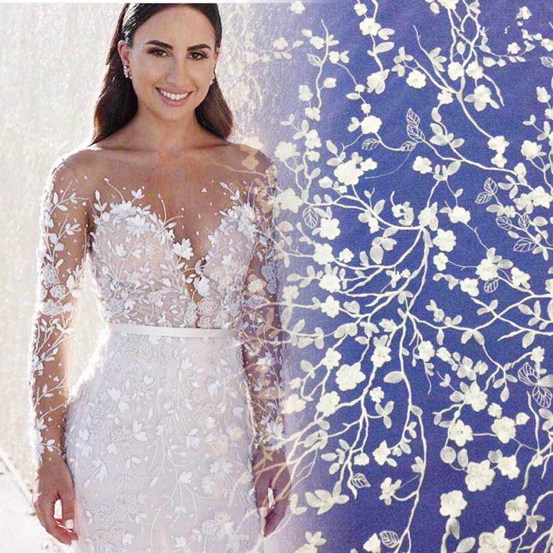 

MX326 High Quality floral leaf embroidery lace fabric Embroidery Bridal Laces Fabrics