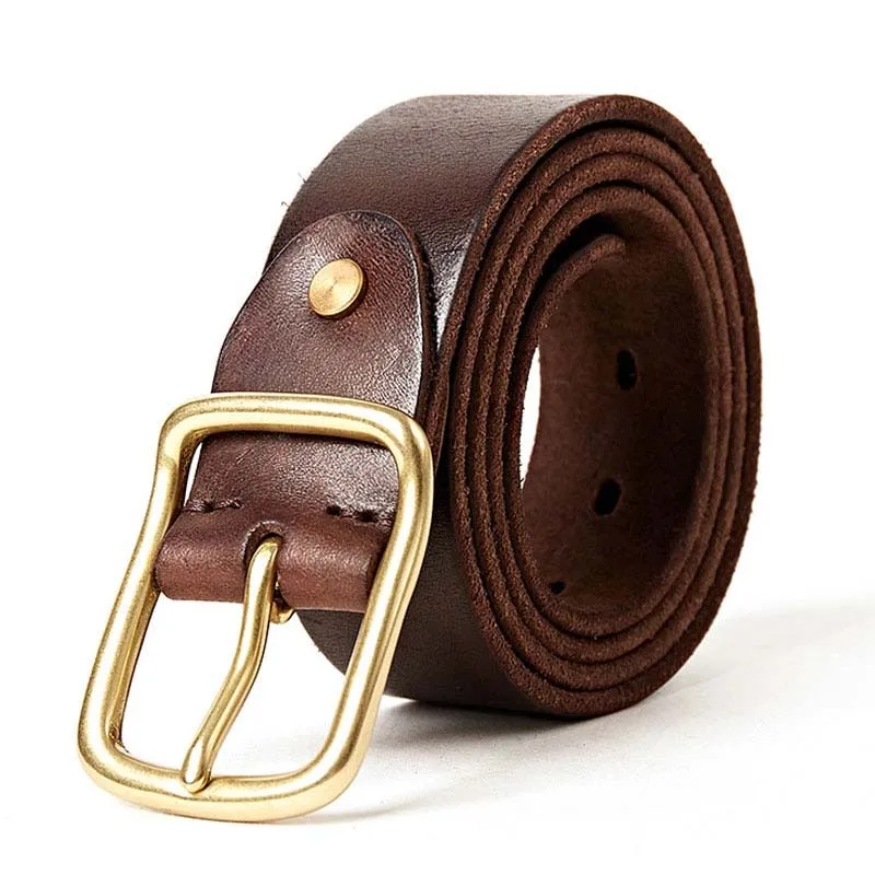 Vintage Strong Pure Buckle Leather Belt Full Grain Leather Belt Mens ...