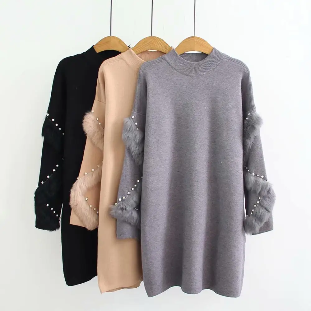 

2019 New Designs 30% Wool 70% Acrylic Woolen Sweater With Fox Fur Pompon Winter Sweater For Ladies, Black,gray,pink