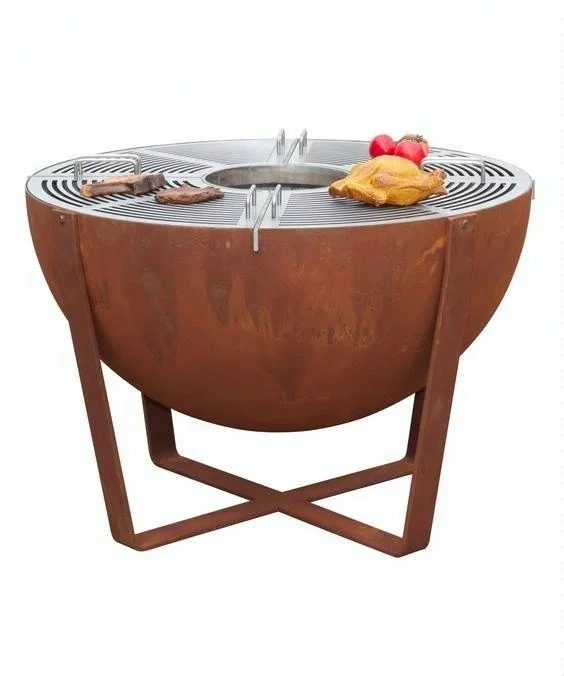 

OEM manufacturer corten steel fire pit barbecue for camping, Natural rusty finished