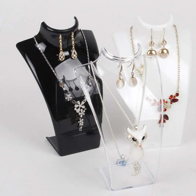 

Jewelry Display Bust Black White Clear Acrylic Jewelry Mannequin Necklace Holder Earring Jewelry Display Stand