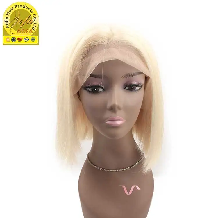 blonde straight virgin bob wig with bang