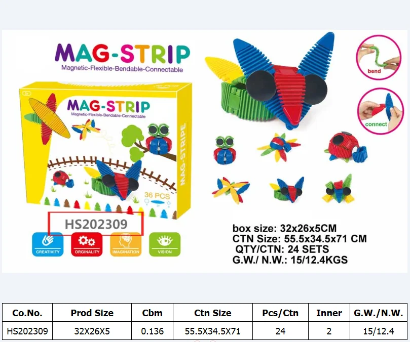 HS202309, Huwsin Toys, Flexible magnetic building block,36pcs, Educational toy