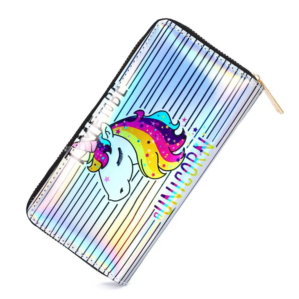 

YS-H037 fashion PU leather phone wallet holographic unicorn ladies clutch purse