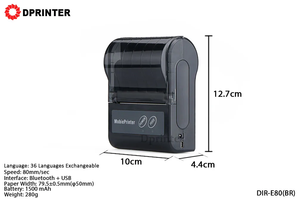 Dprinter 80mm Wireless Portable Bluetooth Mini Thermal Receipt Printer Mobile Printer for Android/iOS 90mm/s