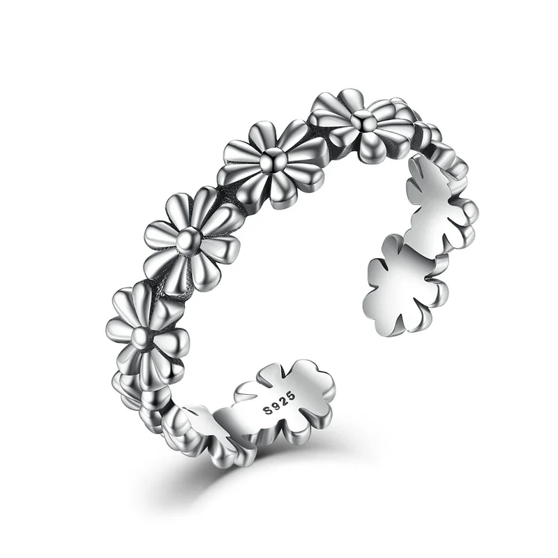 

New Collection Original Flower Floral Resizable Genuine Sterling Silver Rings for Women
