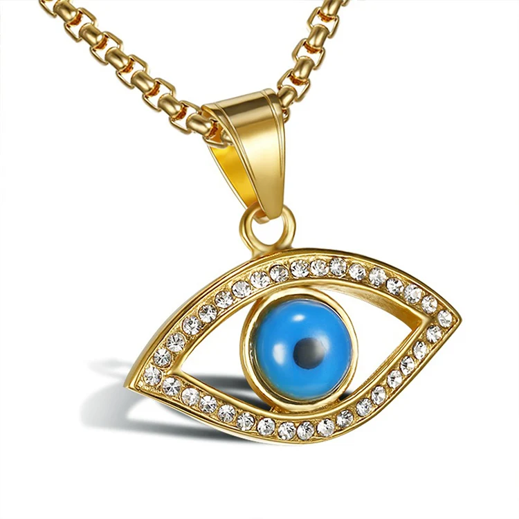 

Stainless Steel Pave Diamond Turkish Eye Pendants Gold