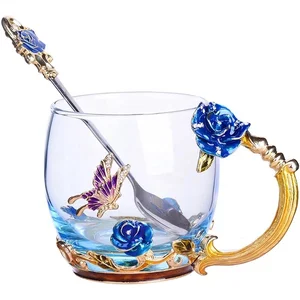 Image of Christmas New Year Gift mug cup Gold Color Enamel Handle Coffee Mug Set
