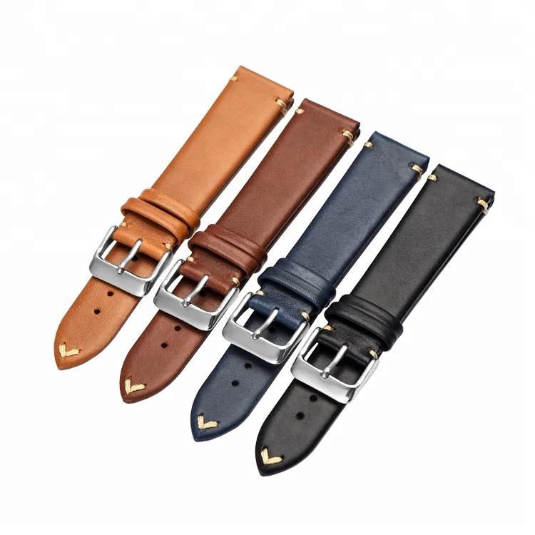 

20mm Replacement Handmade Genuine Leather Watch Band Strap with Hand Stitching