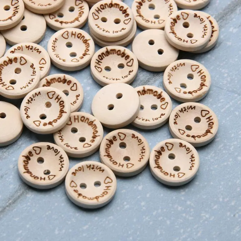 Beige 2-holes Round Wooden Buttons sewing Scrapbooking Craft 15/20/25mm 100/Lot
