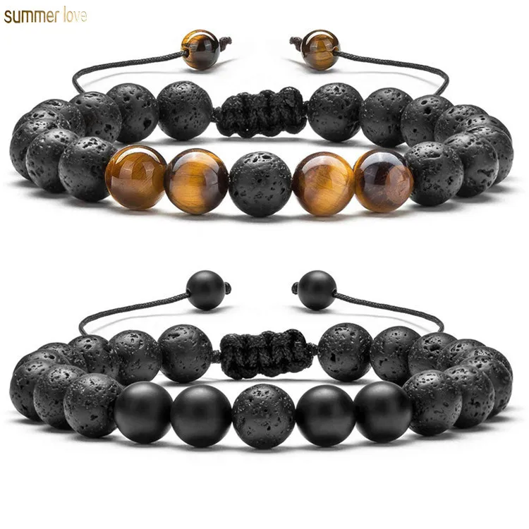 

8mm New Fashion Tiger Eye Turquoise Lava Black Agate Volcanic Stone Yoga  Braided Bead Rope Women Bracelet Jewelry, As picture