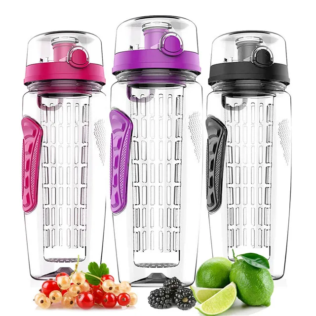 

Flip Top Lid & Dual Anti-Slip Grips Sport Fruit Infuser Water Bottle