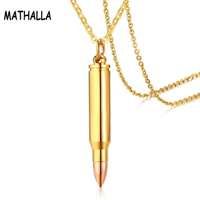 

Fashion Stainless Steel Openable Bullet Pendant Necklace Men Gold Jewelry Homme, Gold + rose gold