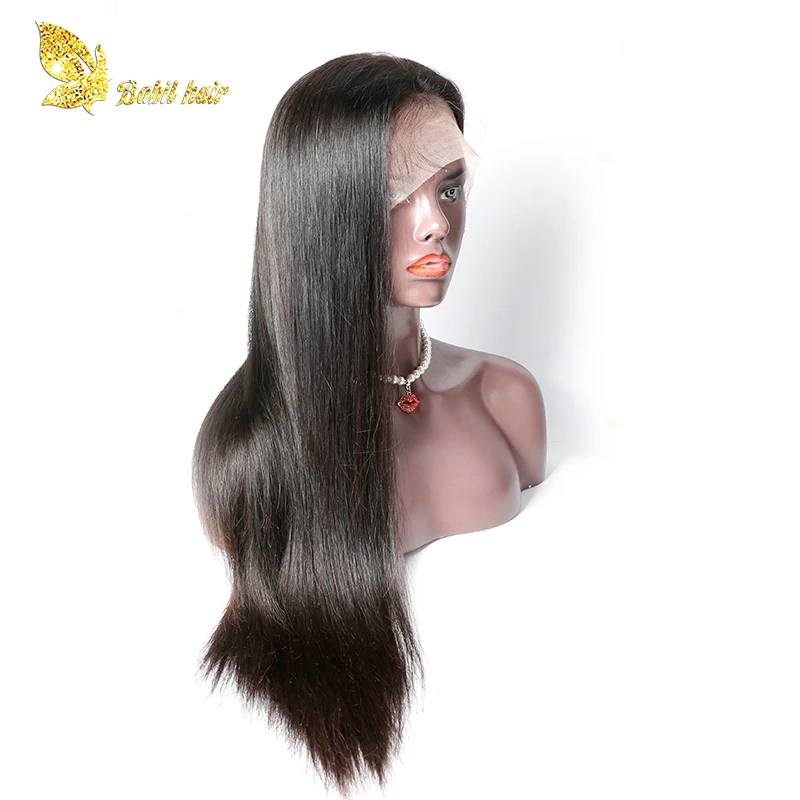 

Wholesale quick ship 100 density straight human hair full lace black hair wig with light lace