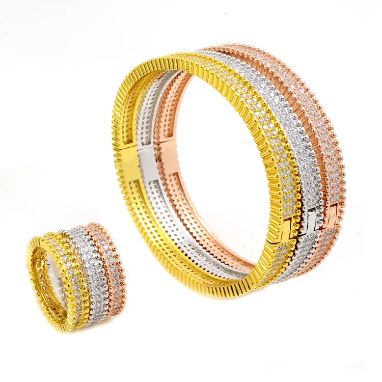 

BG0879 CZ Stone Three Colors Plated Micro Pave Bangle And Ring Couple, Picture