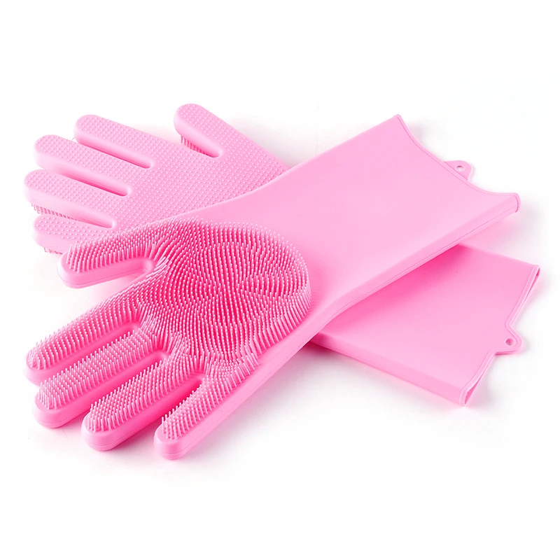 

Food Grade Silicone Cleaning Sponge Dishwashing Magic Gloves, Blue;orange;grey;pink and custom color