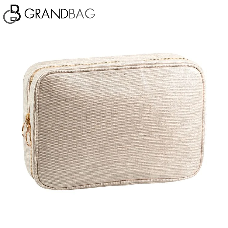 

simple design canvas makeup bag women travelling cosmetic bag, White