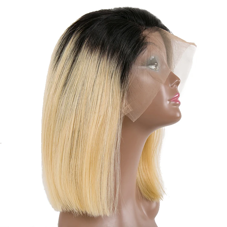 Tangle free Ombre blonde bob human hair  lace front wig