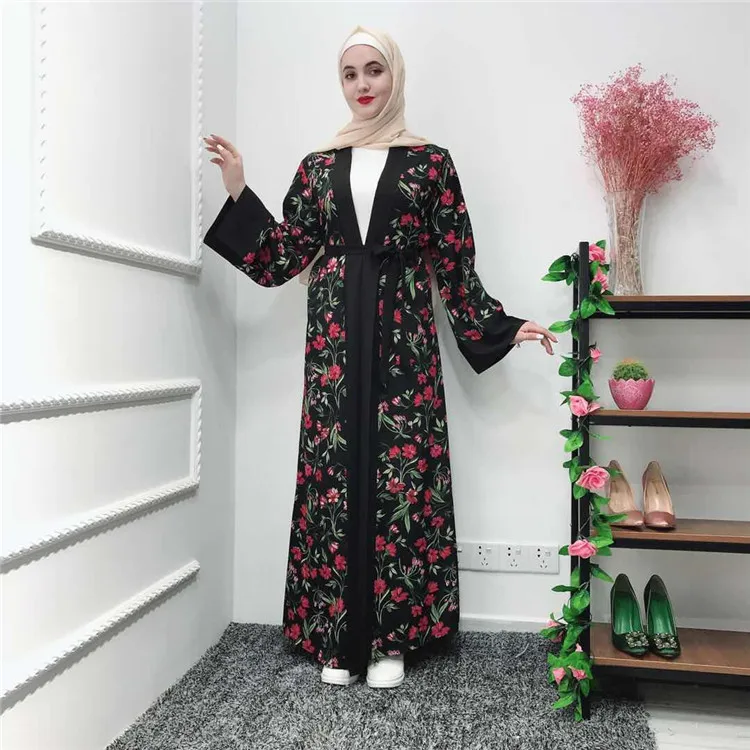 

Red flowers stylish arabic abayas designs kimono open abaya, Black