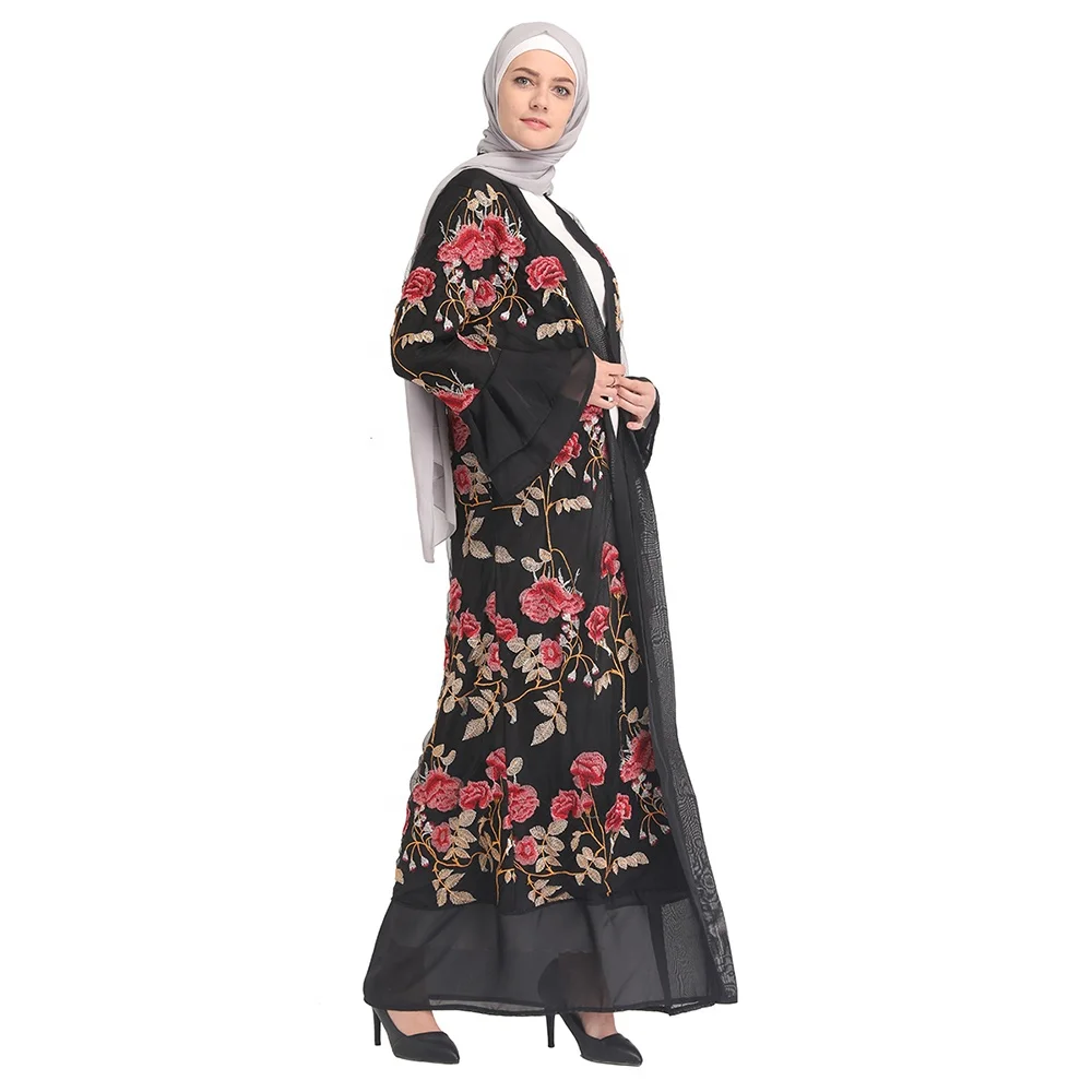 

Fashion design islamic clothing dubai style beautiful embroidery muslim women open abaya, Purple, red, yellow