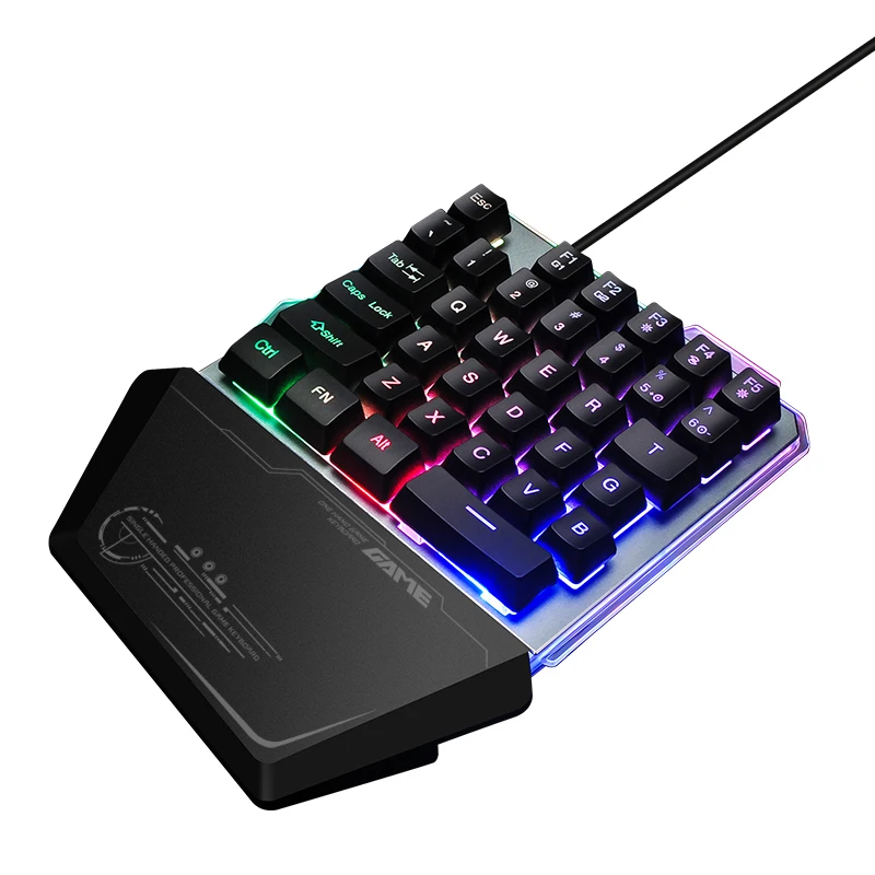 

Metal Base Ergonomic Mechanical Feel Hand RGB Backlit One Hand Gaming Keyboard, Black