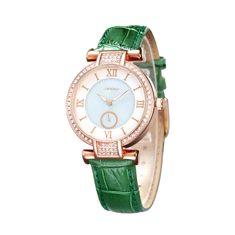 

SINOBI 8192 L 2017 Colorful Diamond Watch Women Golden Dress Clock Luxury Brand Leather Strap Lady Fashion Quartz Watches