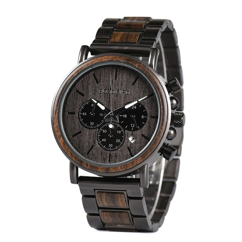 

BOBO BIRD hot sale Classic handmade man wood watch logo with Stopwatch function Timepieces Chronograph