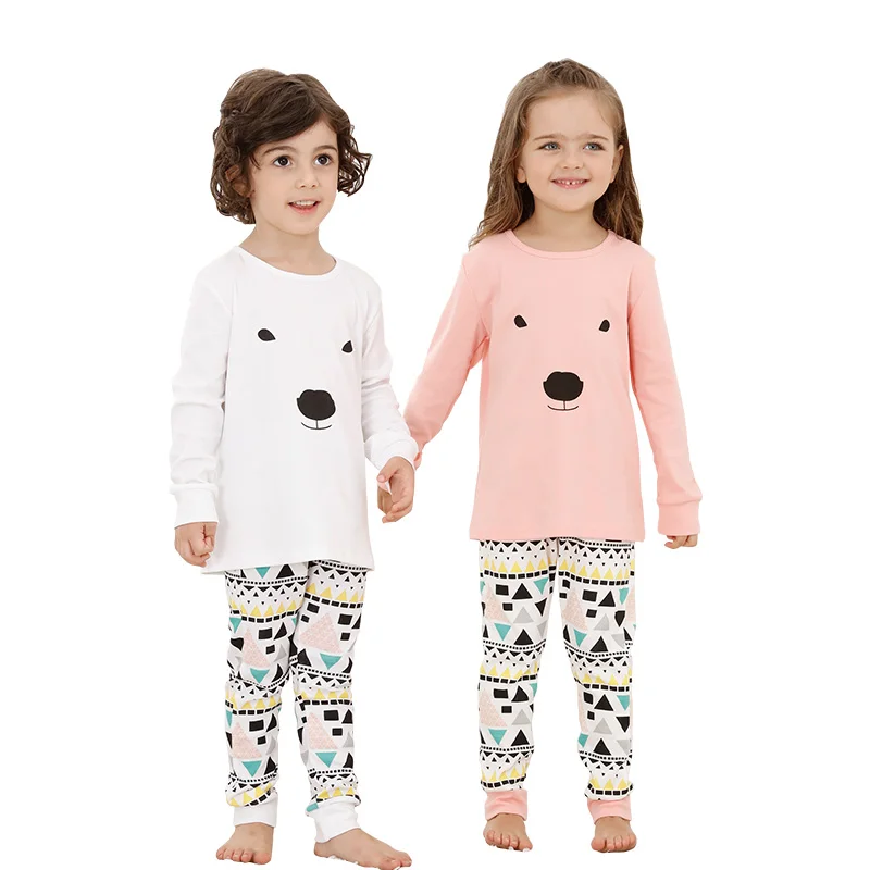 

Bear Design Pocket Top Full Print Trousers Sleepwear Kid Match Pyjamas Sets