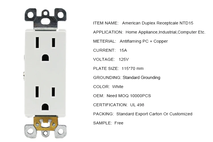 Ntd15 New American 110v Socket 15a Usa Wall Socket Duplex Receptacle ...