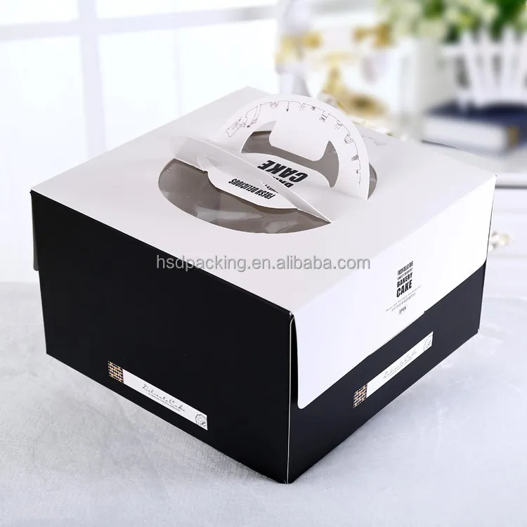 Hot Sale White Party Cake Box With Handle Paper Cardboard Birthday Cake Box Cake Packaging Box