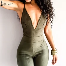 Free Shipping Missord 2015 Sexy deep v halter cross suede JUMPSUITS FT3604