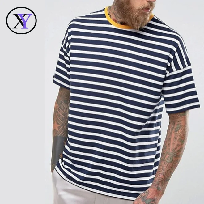 Discount Low MOQ Fashion Summer Loose Oversize Mens Cheap Striped T Shirt
