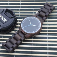 

Low Moq Custom Design Man Fashion Clock All Black Ebony Wooden Watch for Sale