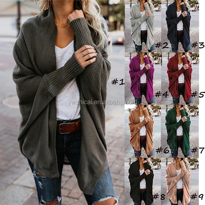 

Women's Casual Long Bat Chunky Crochet Slouchy Wrap Sweater Blouse Knitted Tops Cardigan