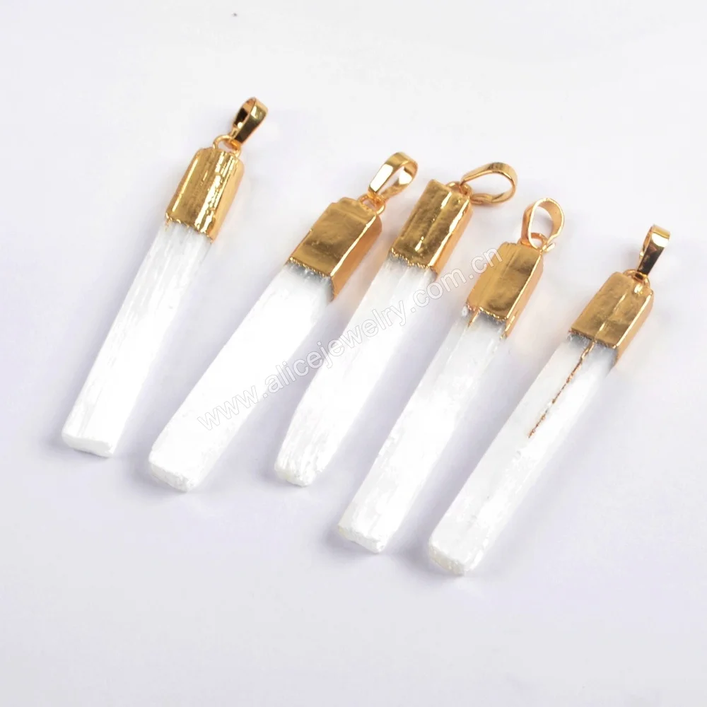 

G1703 Gold Plated Selenite Crystal Crystal Necklace Point Pendant