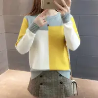 

Wholesale korean style round neck patchwork girls slim fit winter warm sweater