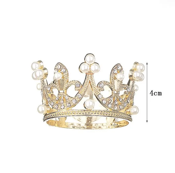 Birthday Cake Topper Decoration Mini Crown Pearl Tiara Children